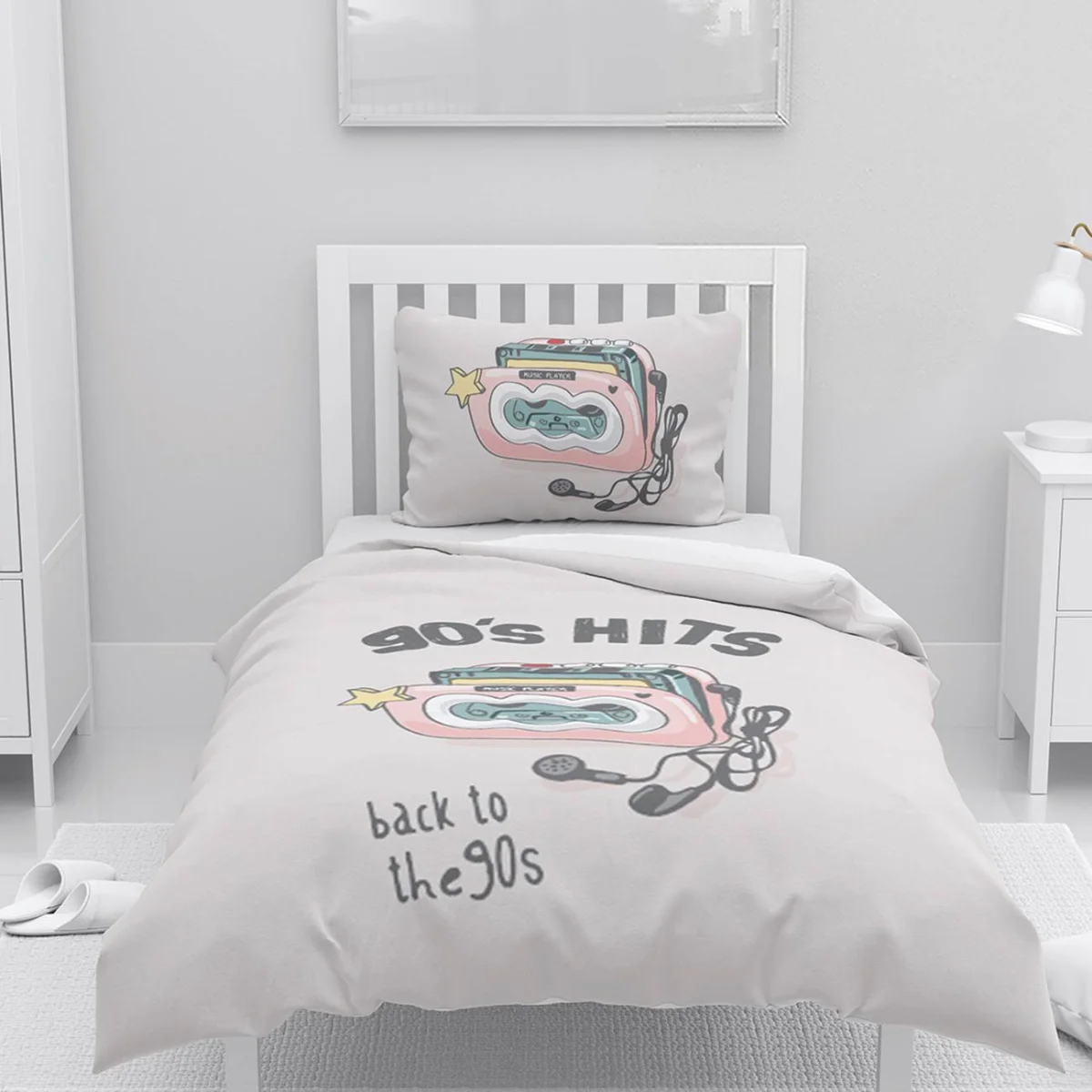 Kasetçalar Nevresim Takımı | Beyaz kulaklık, yıldız Desenli