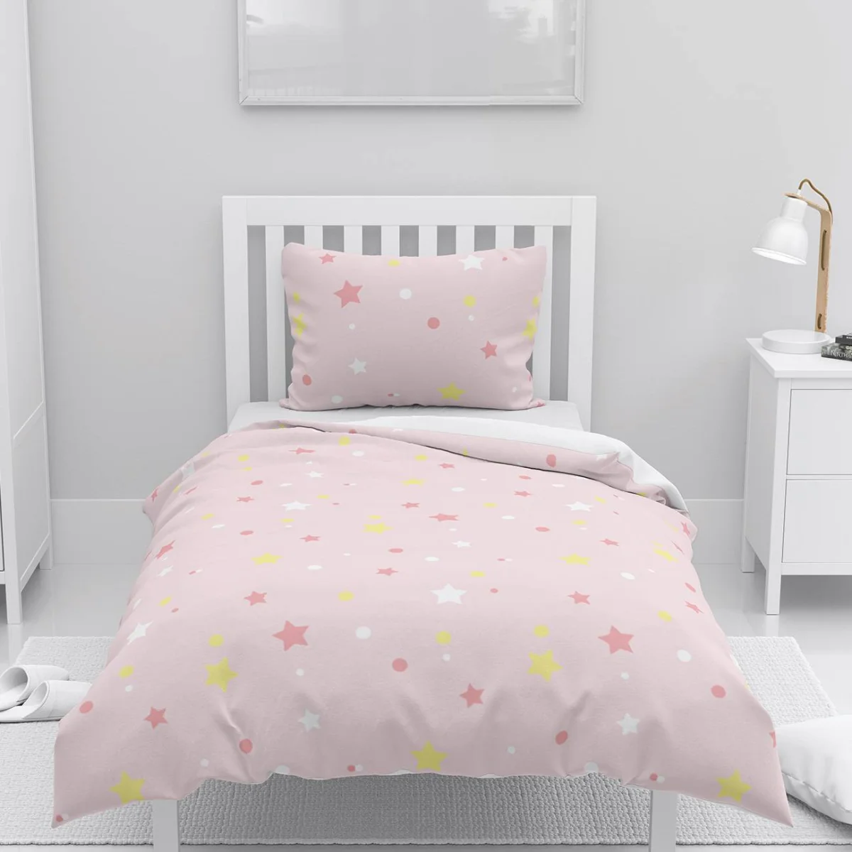 yıldızlar Nevresim Takımı | pembe yıldızlar, puantiyeler Desenli