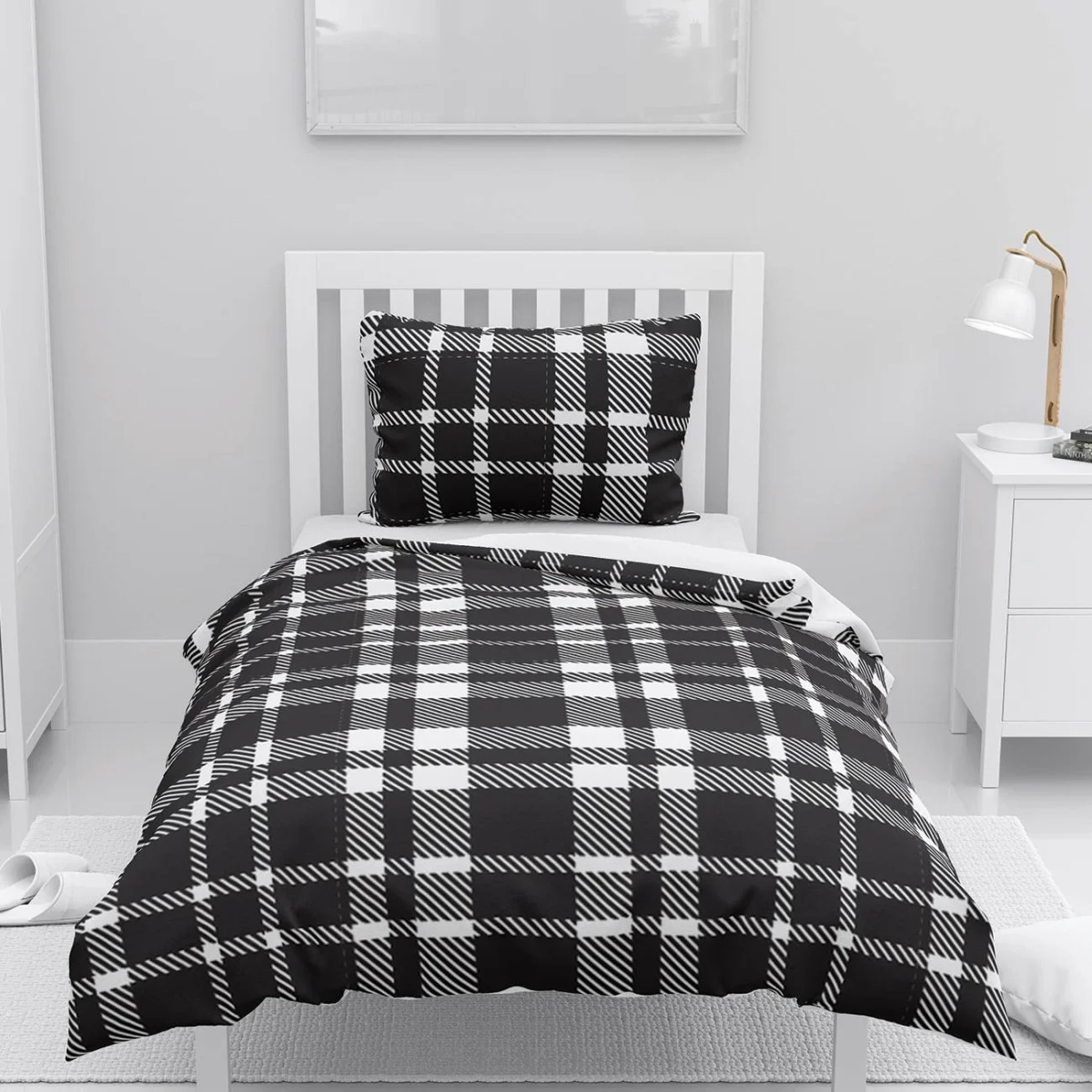 Ekose Nevresim Takımı | Siyah çizgili doku Desenli