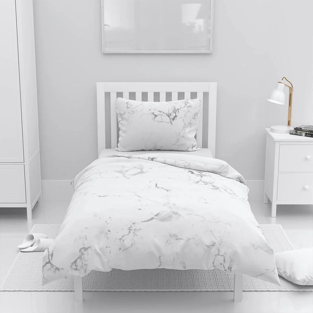 Mermer Nevresim Takımı | Beyaz Gri damarlar Desenli