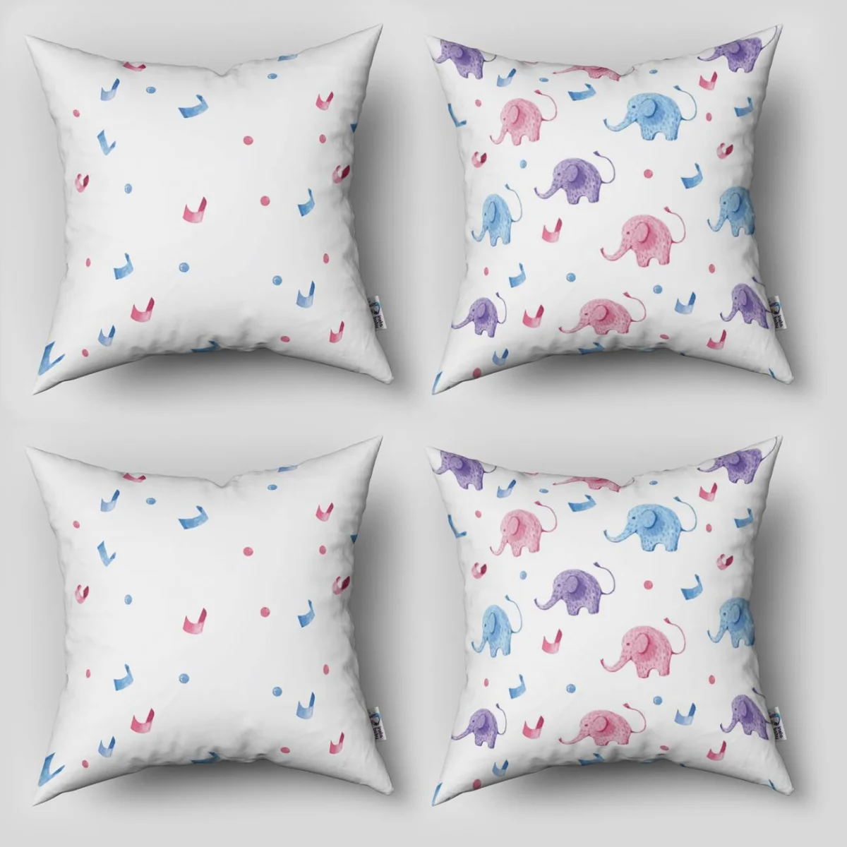 Filler 4lü Kırlent | Beyaz rengarenk noktalar ve geometrik şekiller Desenli