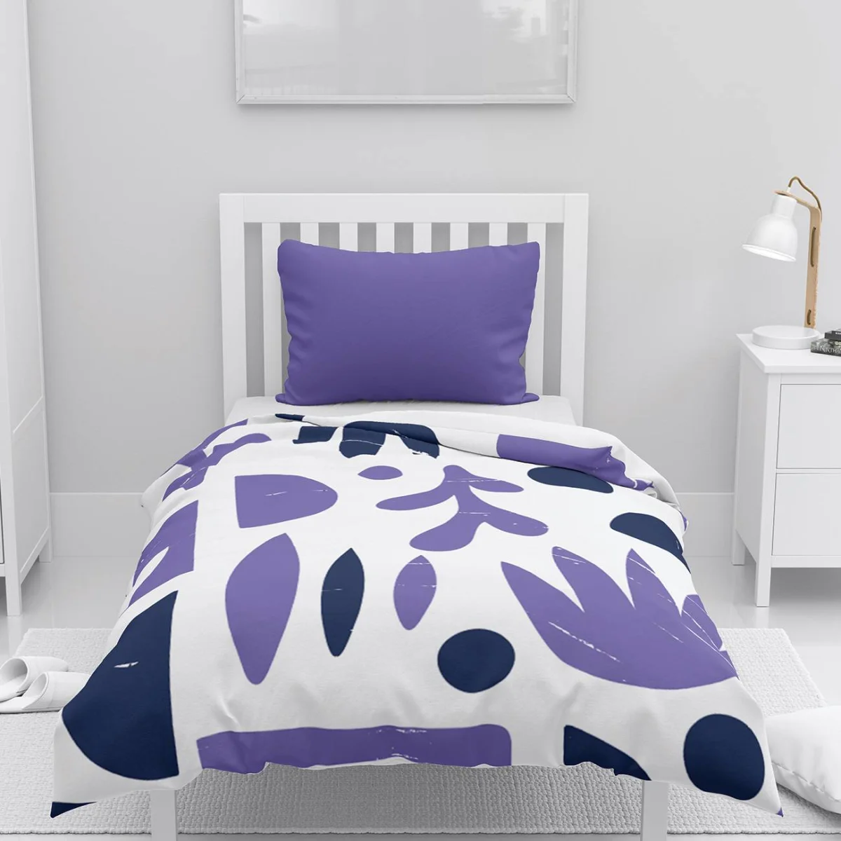 Soyut Şekiller Nevresim Takımı | Beyaz Soyut bitkisel şekiller, daireler Desenli