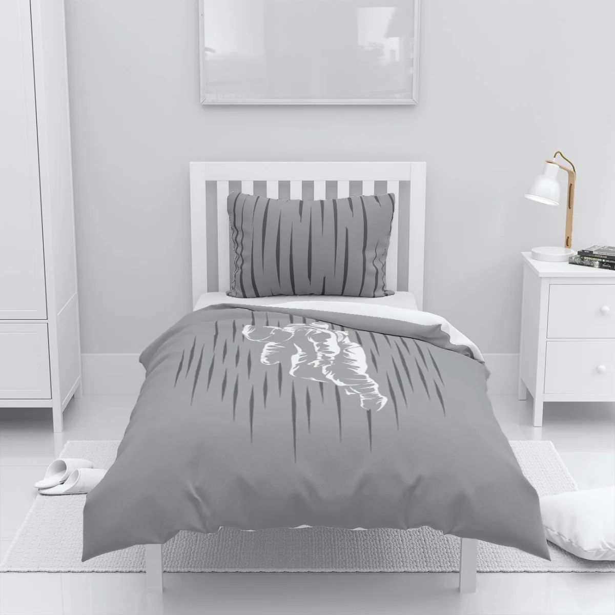 Süper Kahraman Eli Nevresim Takımı | Gri dikey çizgiler Desenli