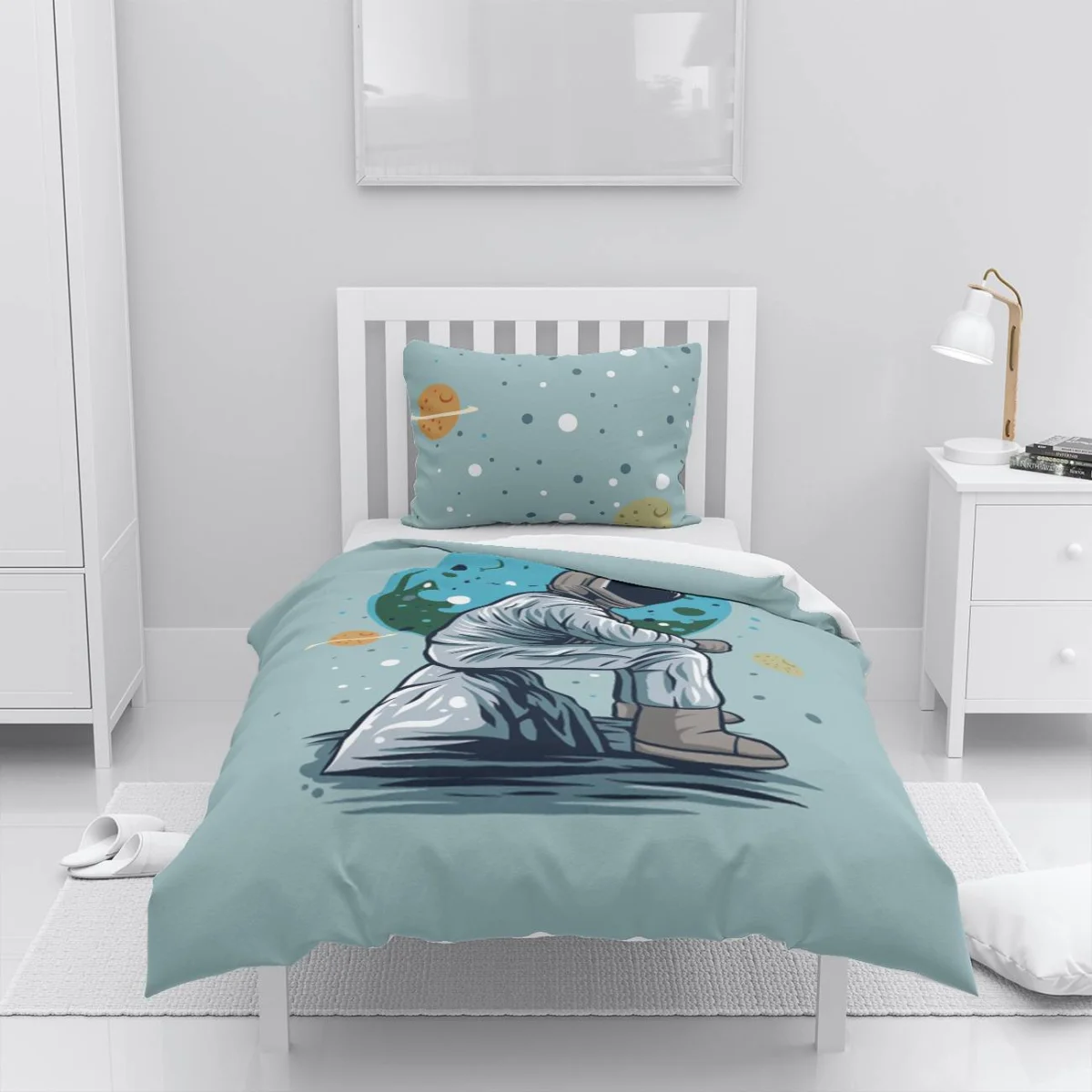 Uzay, Astronot Nevresim Takımı | Mavi gezegenler, yıldızlar Desenli