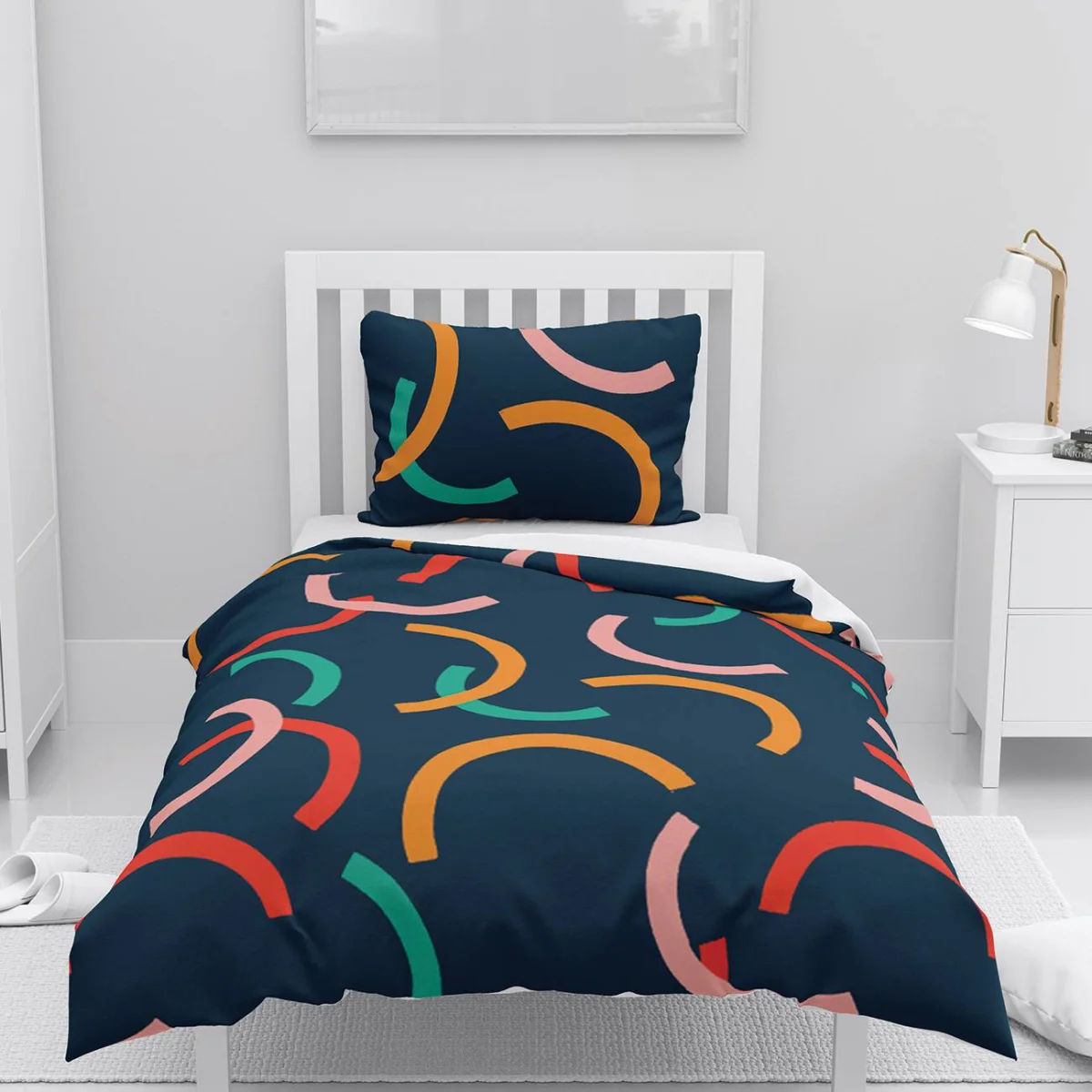 Soyut kavisli çizgiler Nevresim Takımı | Lacivert Çok renkli, dalgalı Desenli