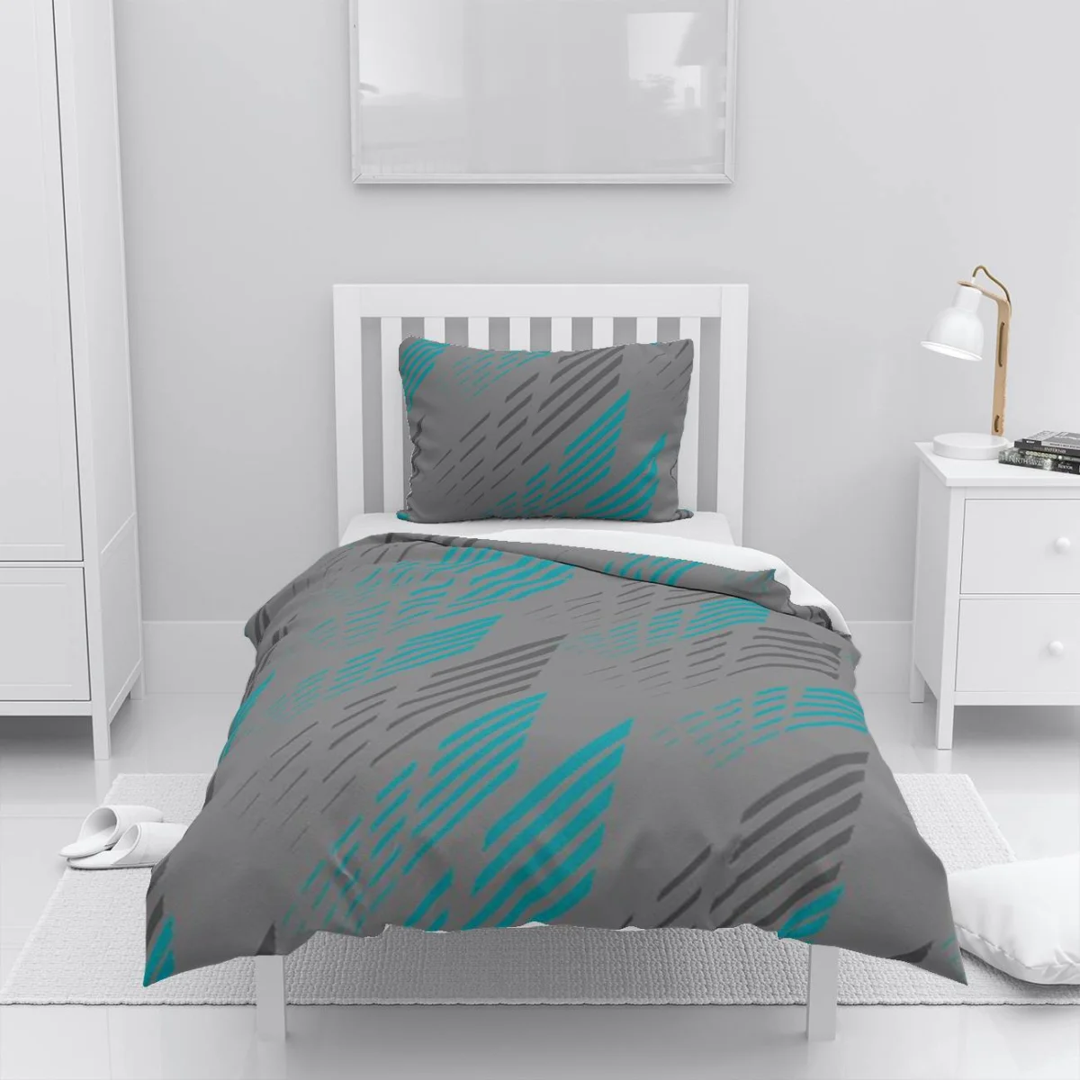 Dinamik Çizgiler Nevresim Takımı | Gri Soyut, paralel çizgiler Desenli