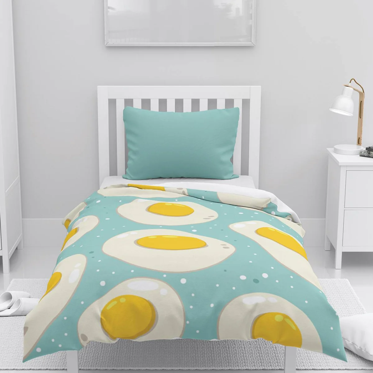 Sahanda yumurta Nevresim Takımı | Mavi Beyaz puantiyeler Desenli