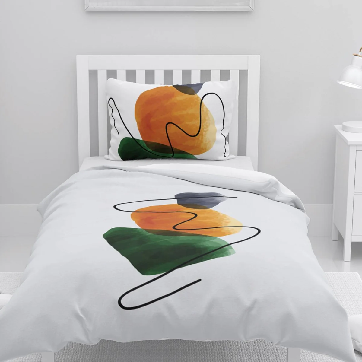 Soyut Şekiller Nevresim Takımı | Beyaz Soyut şekiller, suluboya tarzı Desenli