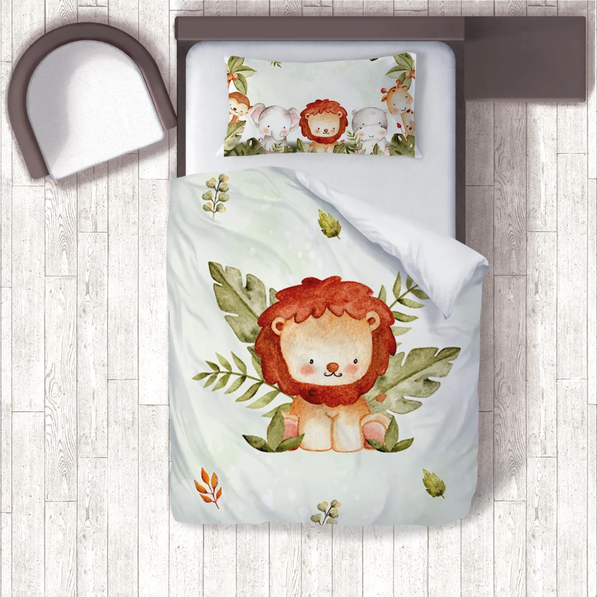 Orman Hayvanları Nevresim Takımı | Yeşil yapraklar, minik beyaz benekler Desenli