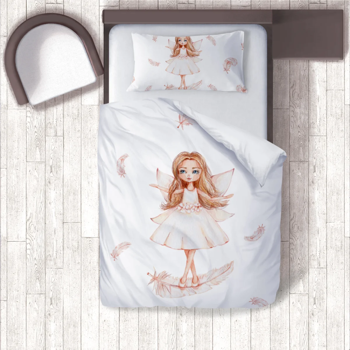 Çocuk figürü Nevresim Takımı | Beyaz Soyut renkli geçişler, dağınık renkli noktalar Desenli