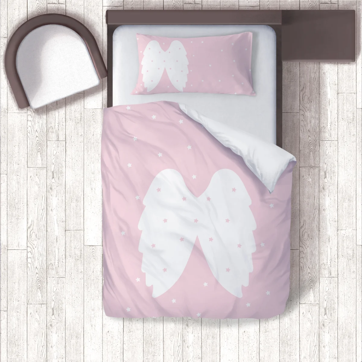 Melek Kanatları Nevresim Takımı | Pembe yıldızlar Desenli