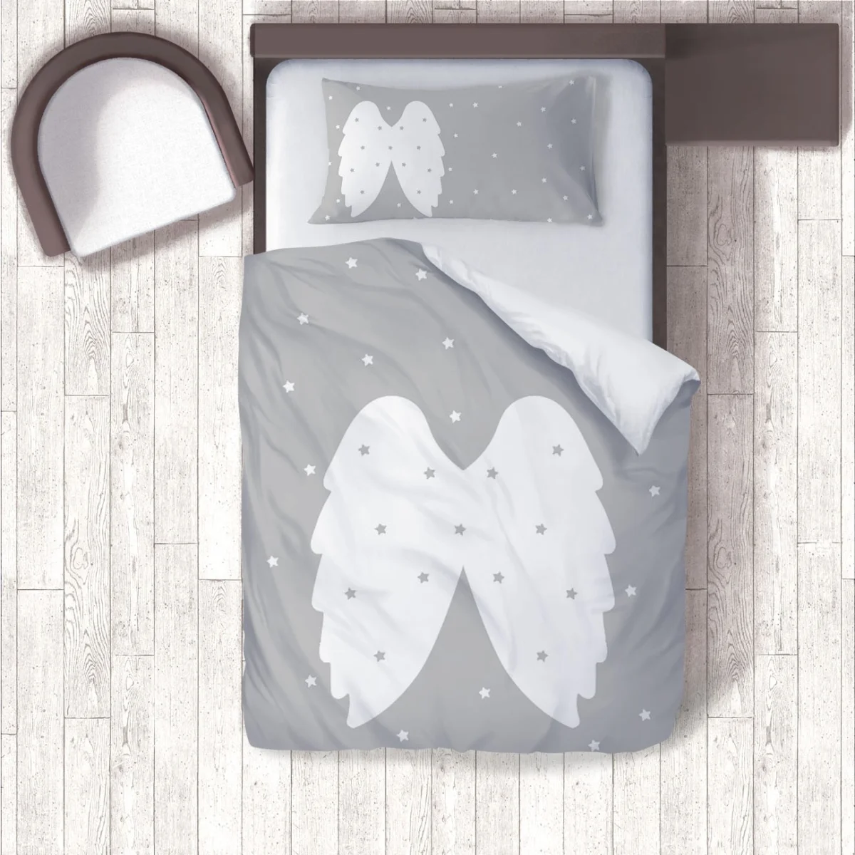 Melek Kanatları Nevresim Takımı | Gri yıldız Desenli