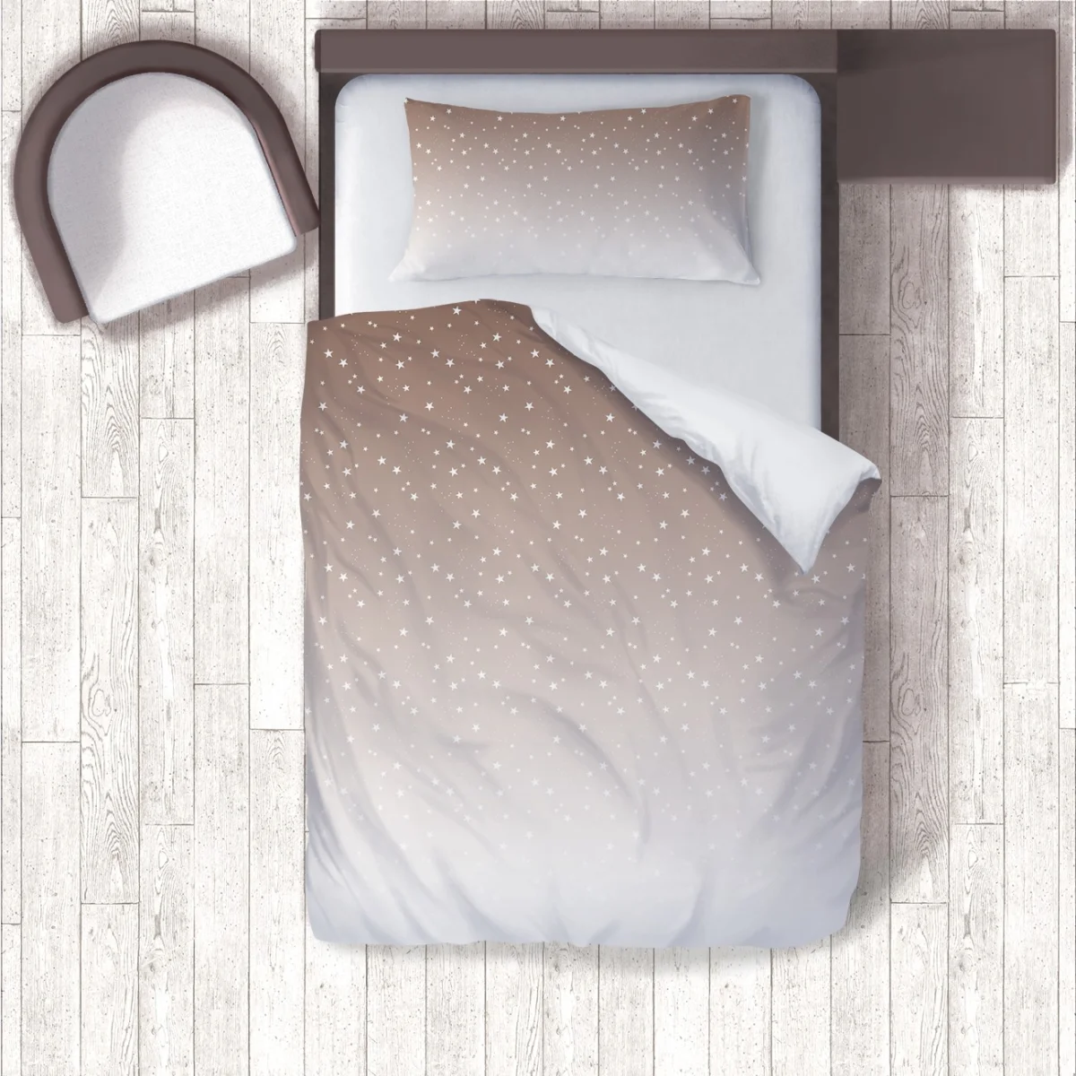 Yıldızlar Nevresim Takımı | Bej küçük yıldızlar, degrade renk geçişi Desenli