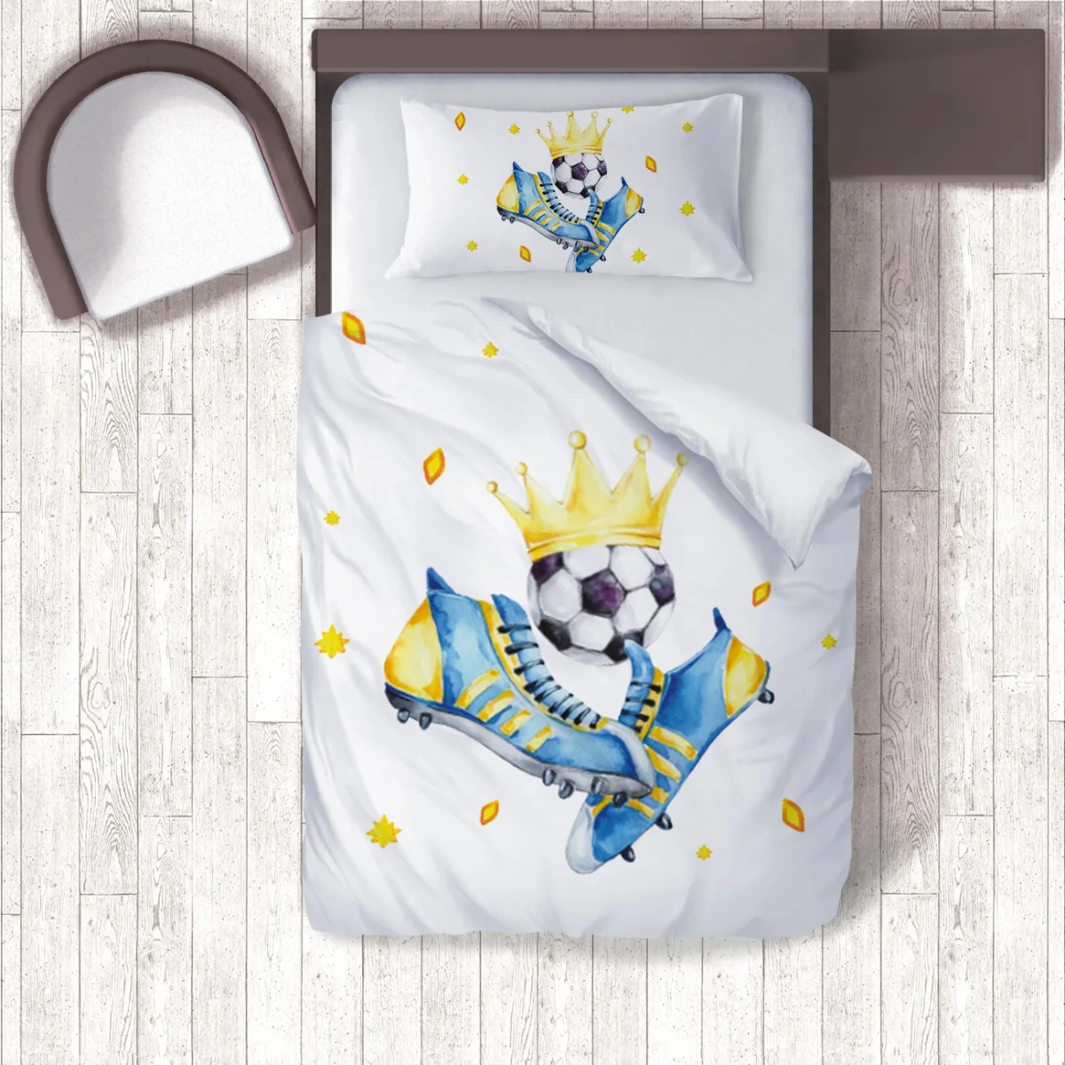 Futbol Kral Nevresim Takımı | Beyaz yıldız, elmas şekiller Desenli