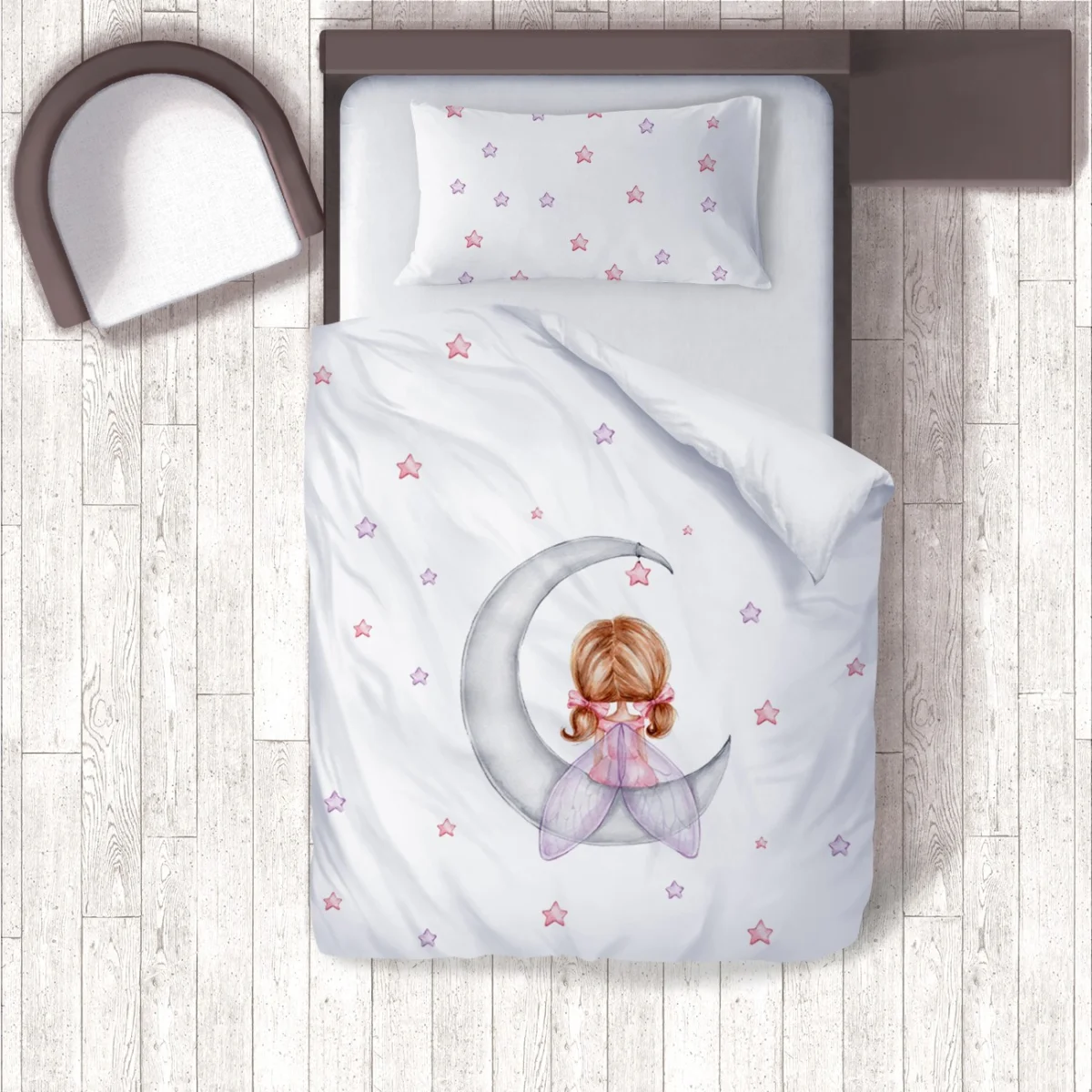 Ay ve peri Nevresim Takımı | Beyaz Yıldızlar Desenli