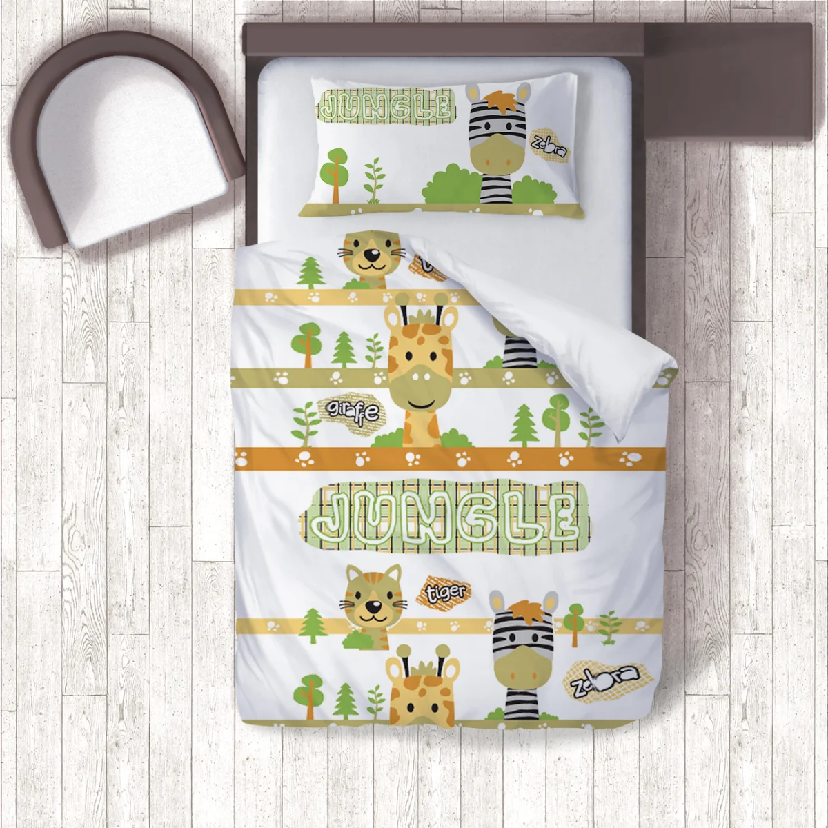 Orman Hayvanları Nevresim Takımı | Beyaz ağaçlar, patiler Desenli