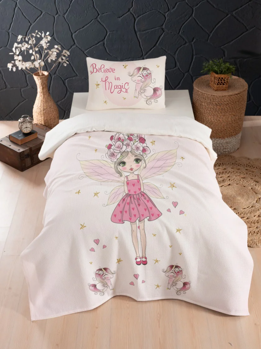 Peri, Unicorn, Sihir Pike Örtü | Beyaz yıldız, kalp Desenli