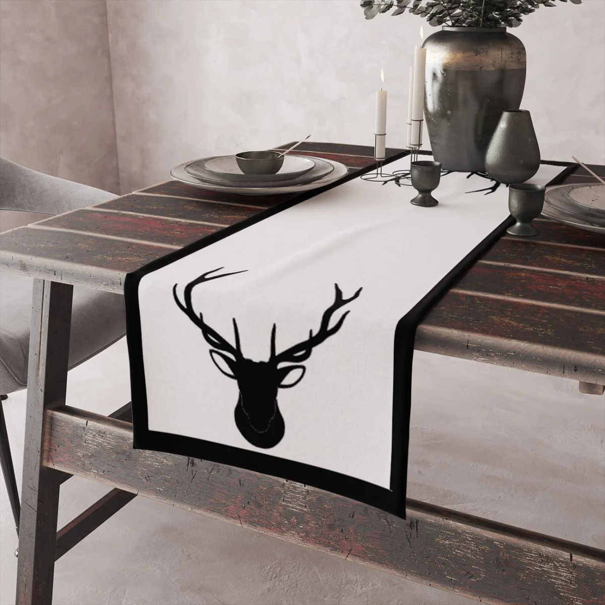 Modern Desenler Runner Yolluk | Beyaz leopar deseni, geyik kafası Desenli