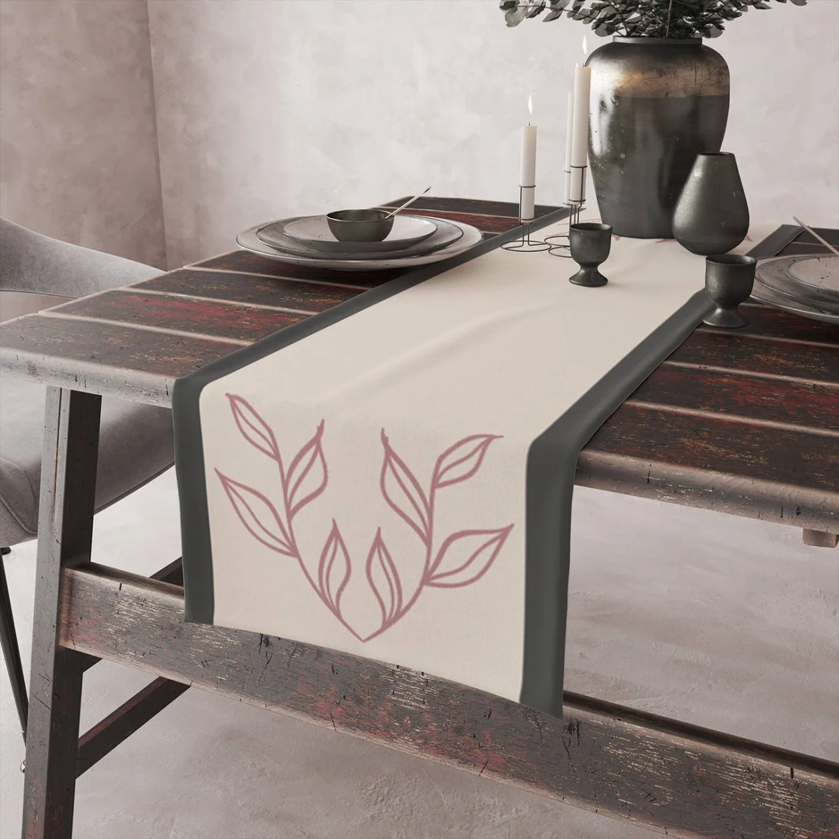 Soyut Yüzler ve Yapraklar Runner Yolluk | Pudra Pembe, Mavi Soyut şekiller, minimalist yüzler Des...