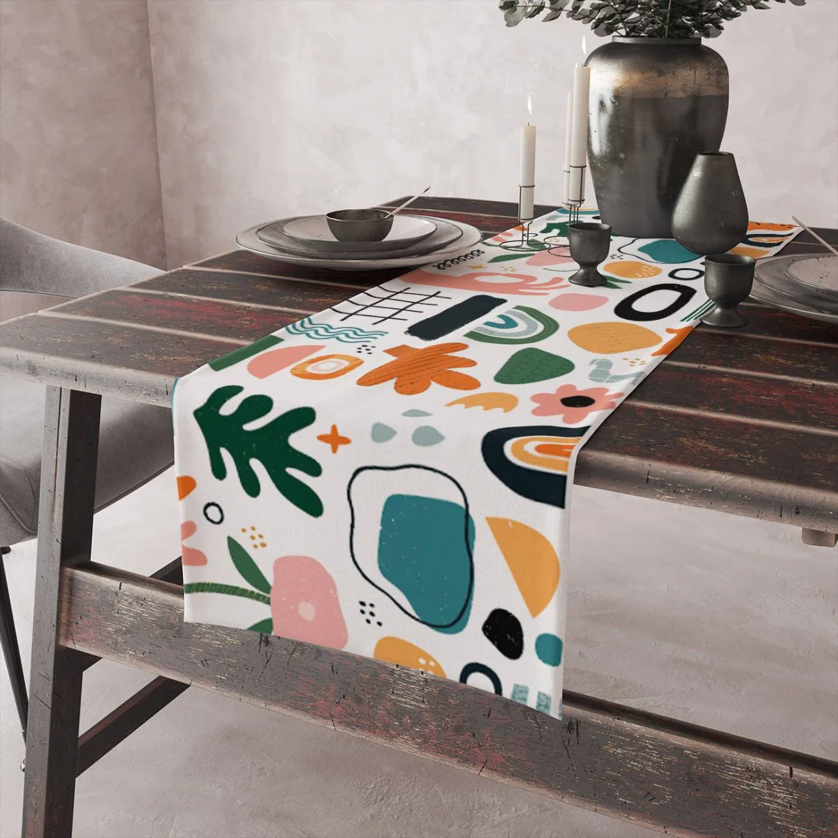 Soyut desenler Runner Yolluk | Beyaz Organik şekiller, bitkisel figürler Desenli