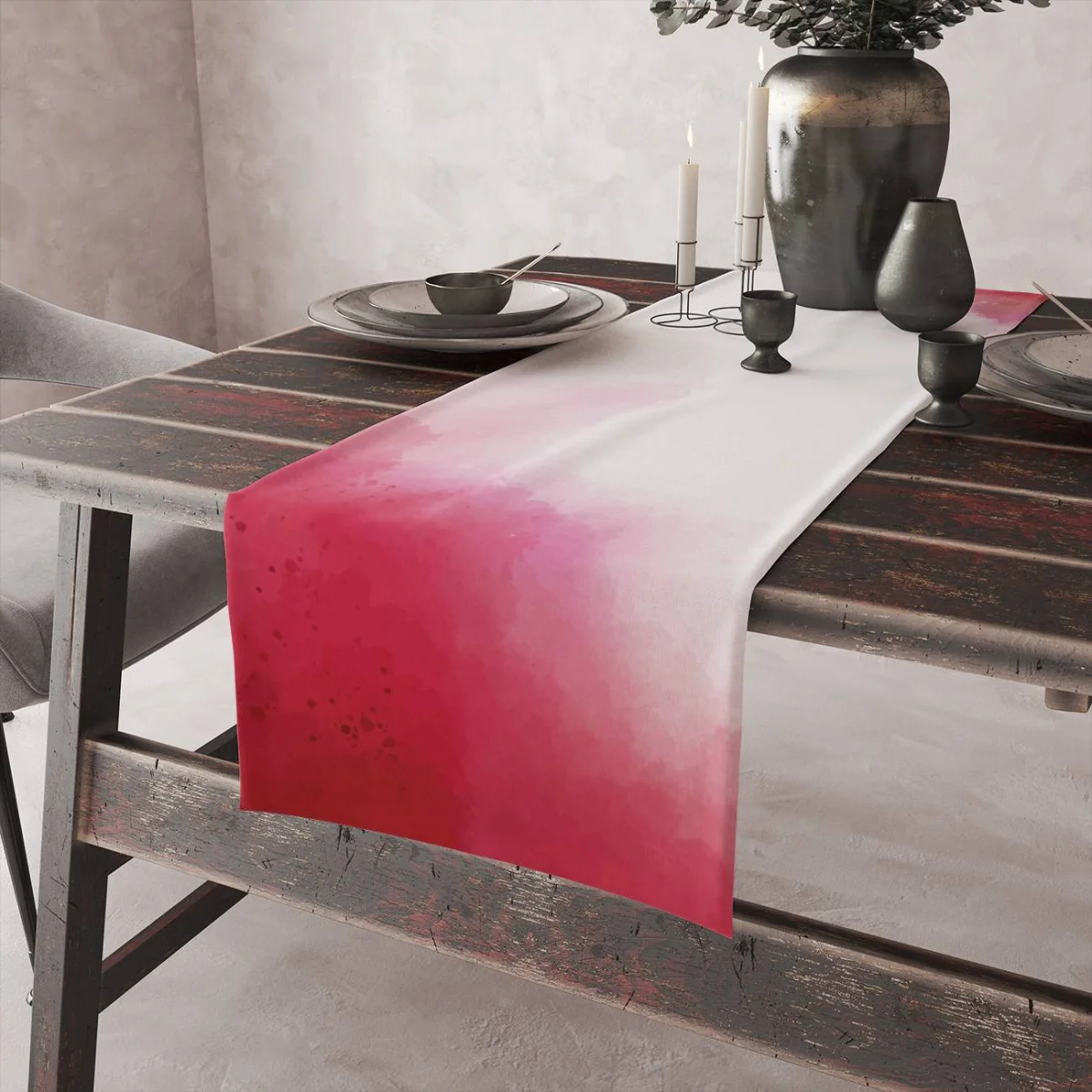 Kalp Runner Yolluk | Beyaz kırmızı siyah kalpler, el yazısı Desenli