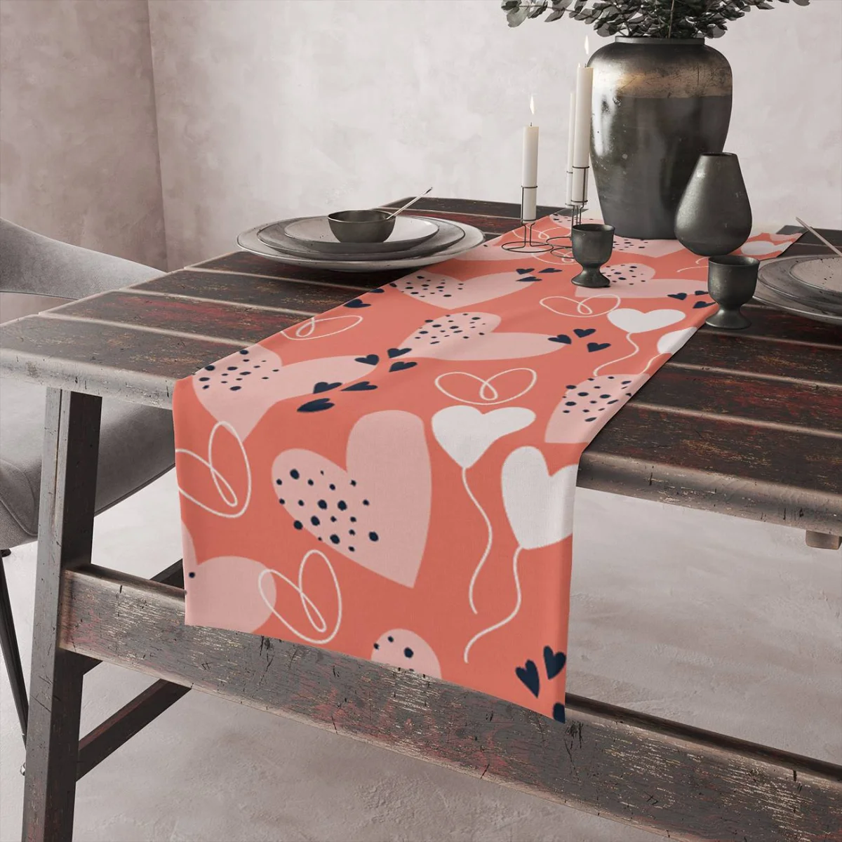 Aşk, Kalp Runner Yolluk | Pembe, Kırmızı, Mavi Kalpler, anahtarlar Desenli