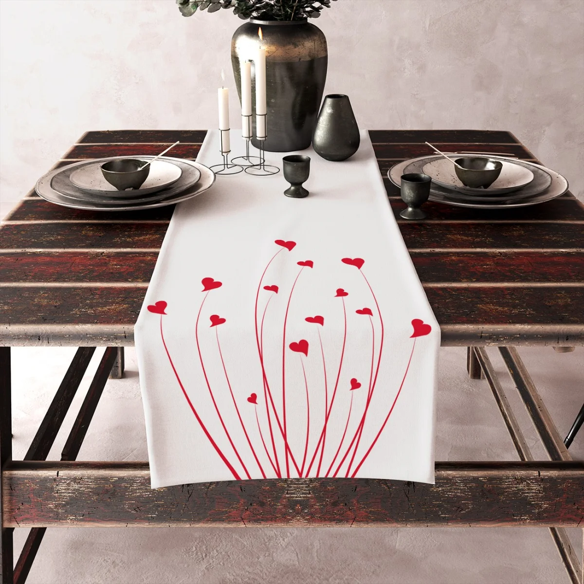 Aşk / Sevgi / Kalpler Runner Yolluk | Beyaz kalpler, sevgi yazıları Desenli