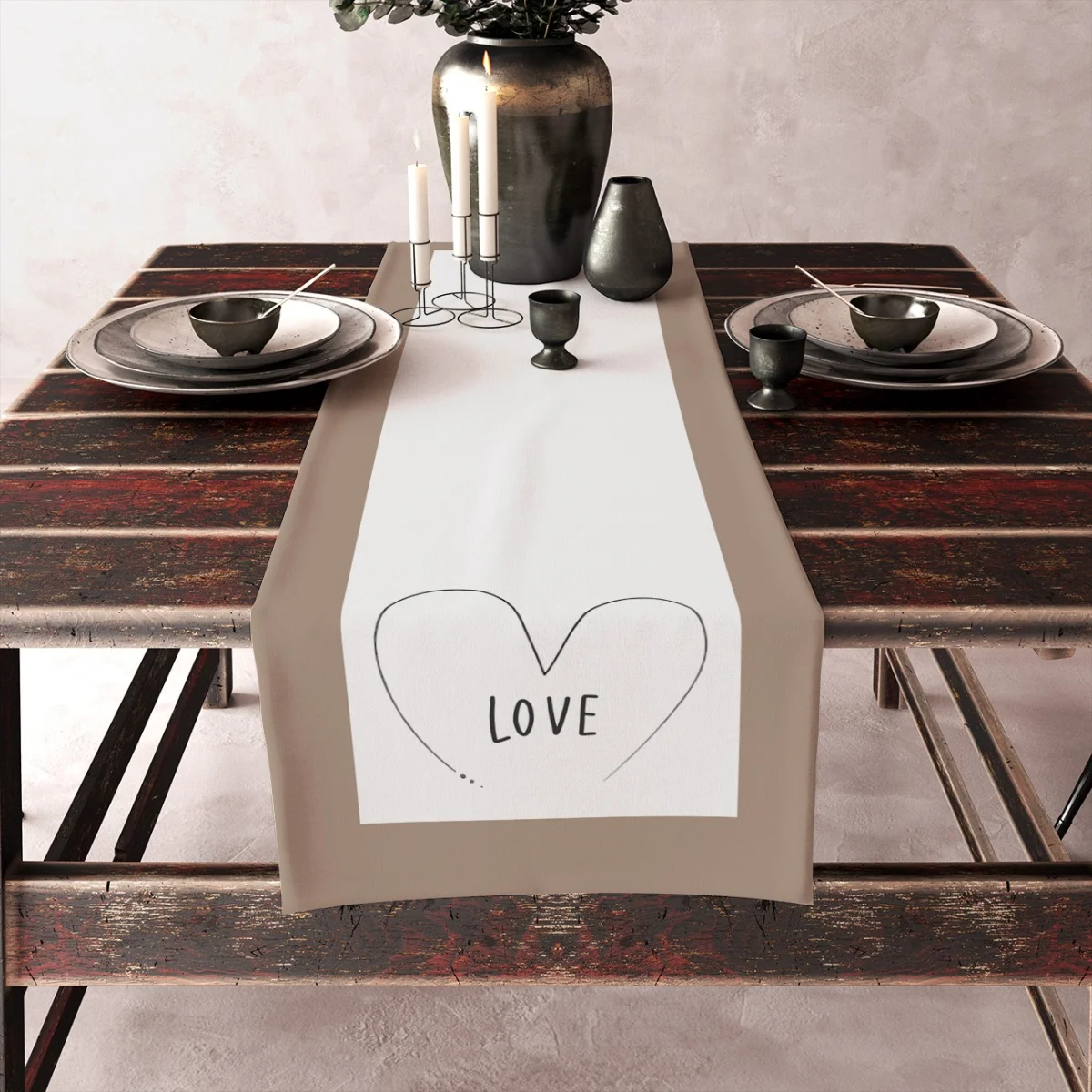 Aşk Runner Yolluk | Çok Renkli Kalpler, el çizimi Desenli