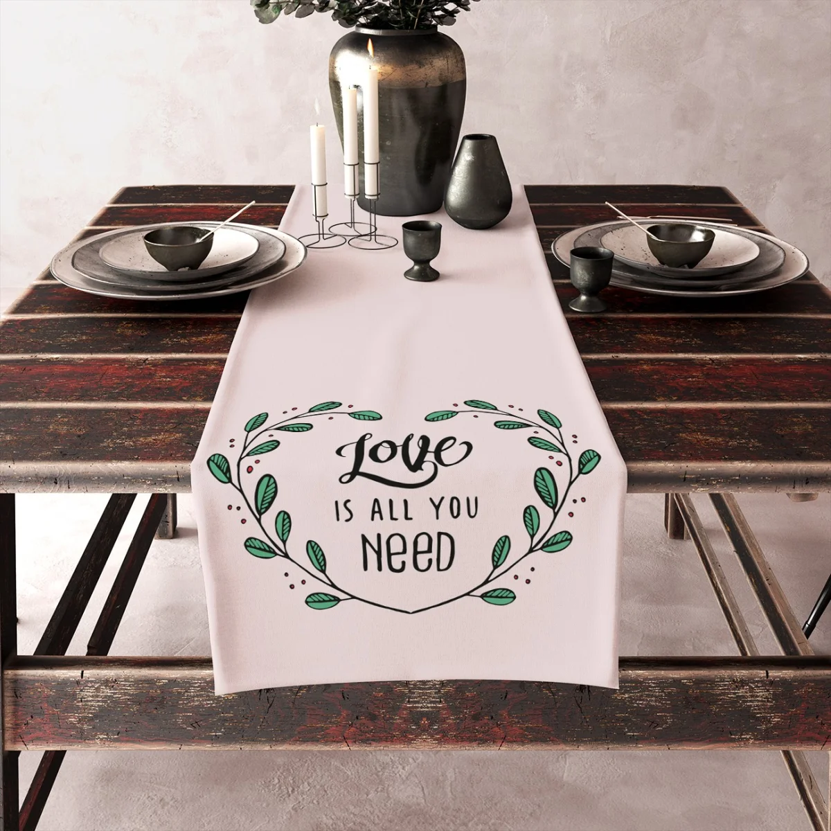 Aşk Runner Yolluk | Pembe kalpler, bulutlar Desenli