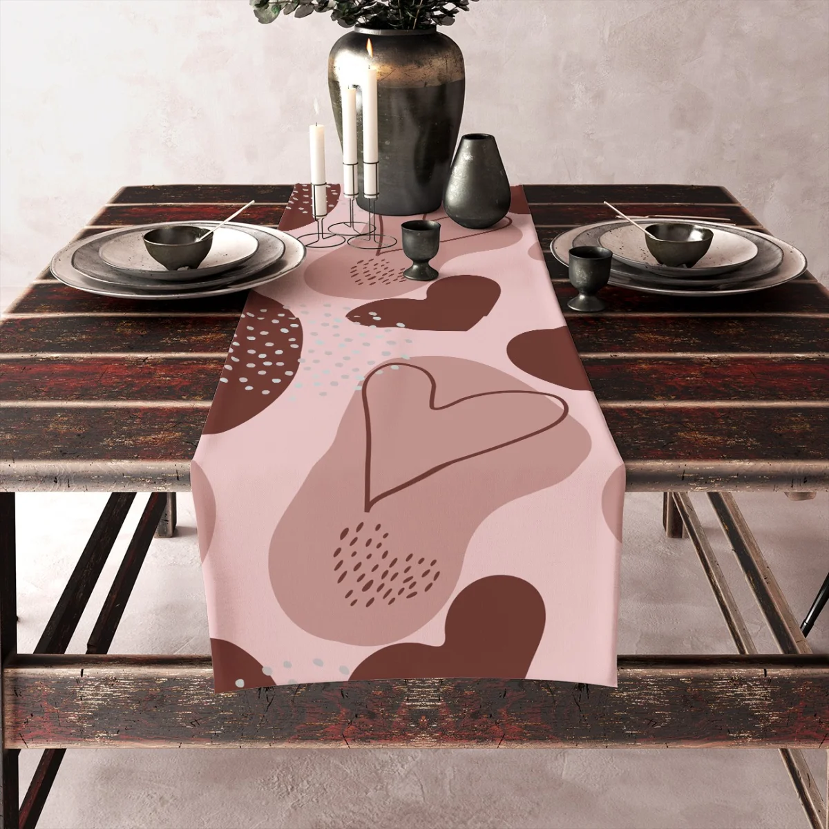 Kalpler Runner Yolluk | Pembe Soyut şekiller ve puantiyeler Desenli