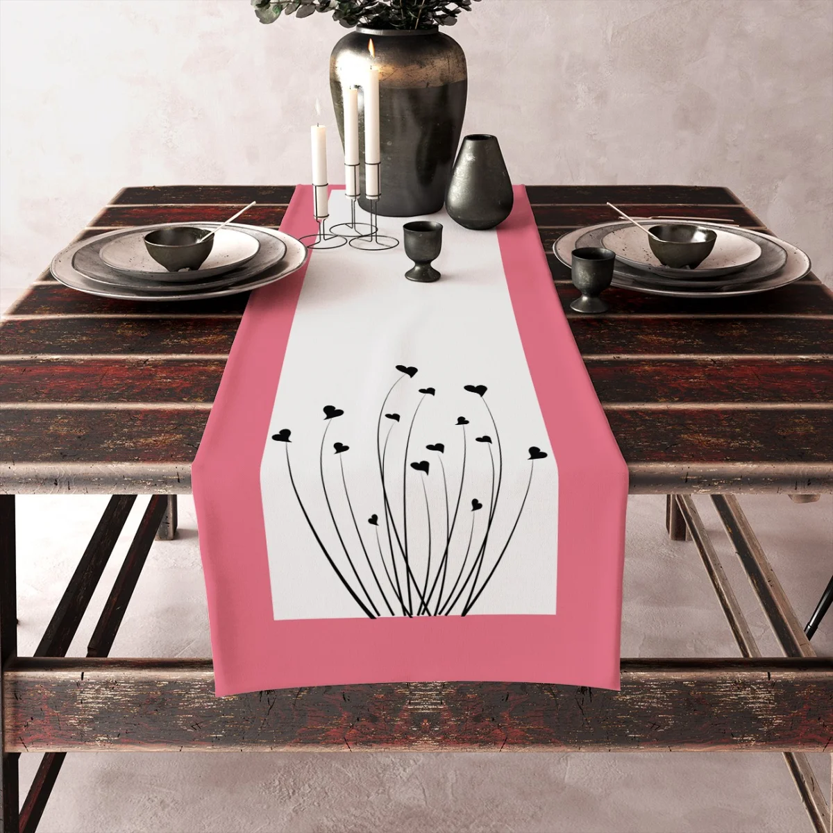 Aşk, Kalp Runner Yolluk | Pembe Kalpler, aşk yazısı Desenli