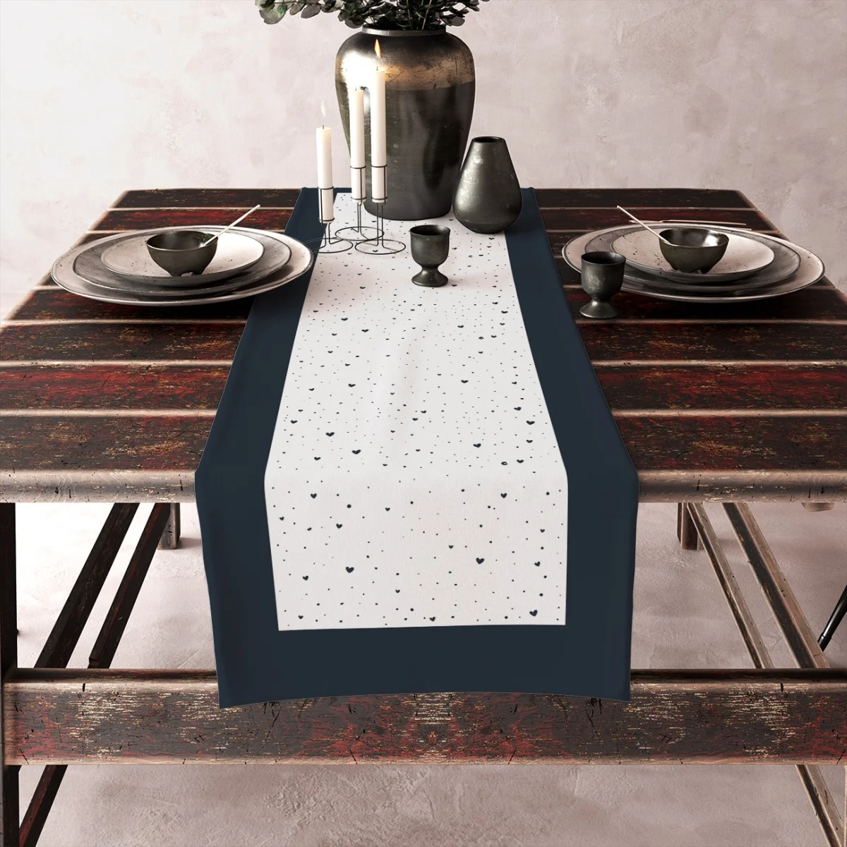 Aşk / Kalpler Runner Yolluk | Beyaz kalpler, kanatlar Desenli