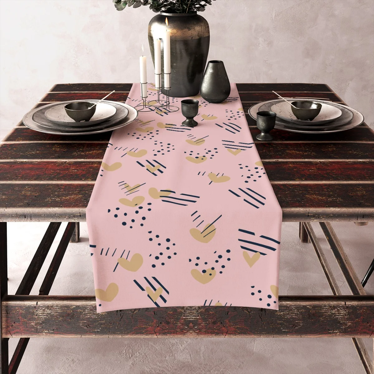 Kalp Runner Yolluk | Koyu mavi Kalpler, puantiyeler Desenli