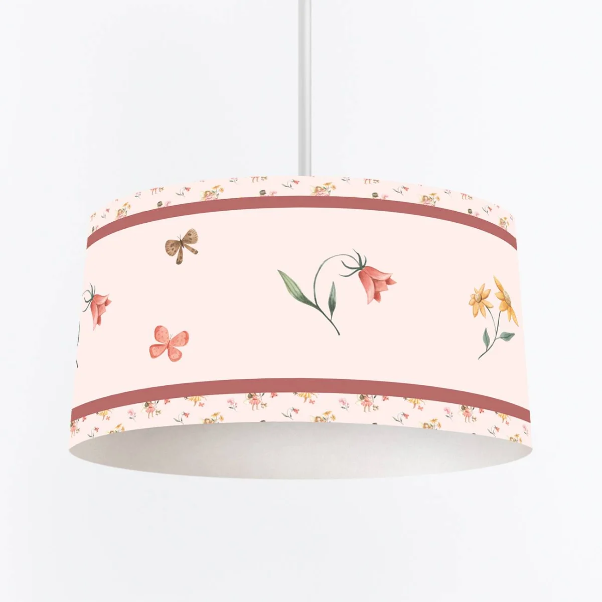 Periler Sarkıt Avize | Pembe Çiçekler, mantarlar ve kelebekler Desenli