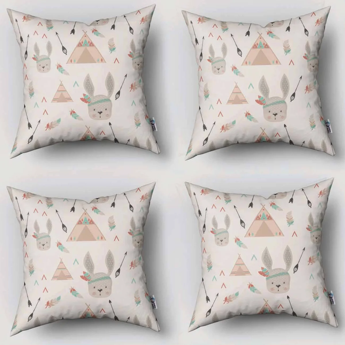 Tavşan 4lü Kırlent | Beyaz tipi, oklar Desenli