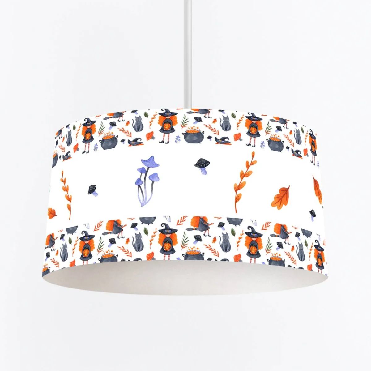 Cadı ve Halloween Sarkıt Avize | Beyaz cadı, kara kedi Desenli