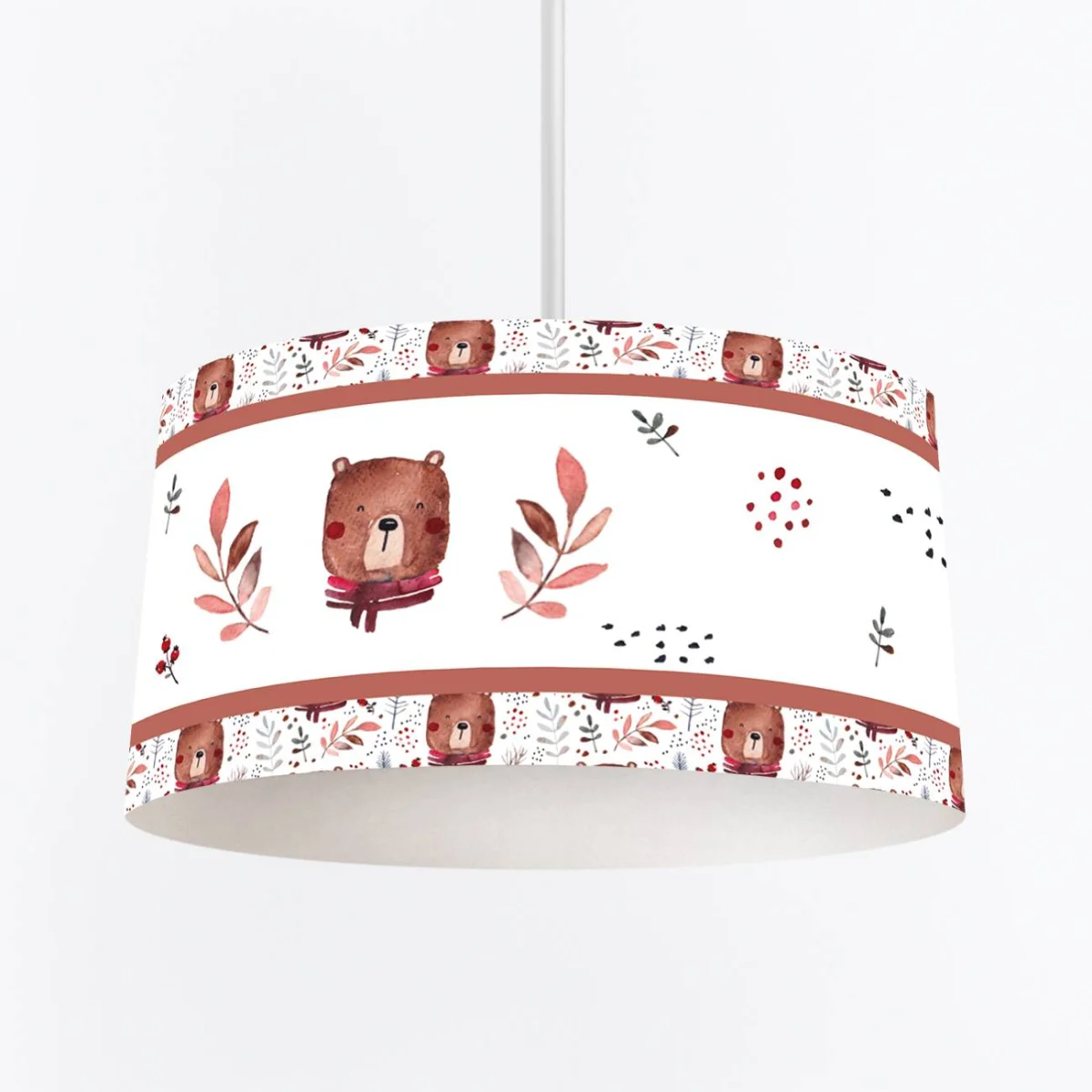 Orman Hayvanları Sarkıt Avize | Beyaz yapraklar, kırmızı meyveler Desenli