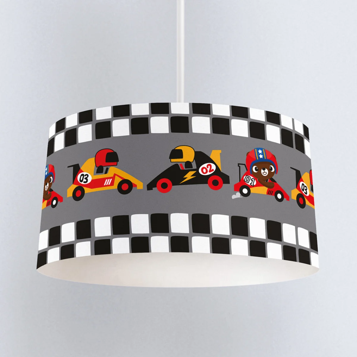 Go-kart yarışı Sarkıt Avize | Gri Yarış pisti, ağaçlar Desenli