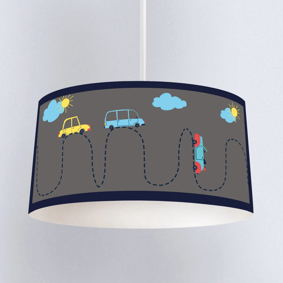 Arabalar Sarkıt Avize | Gri güneş, bulutlar Desenli