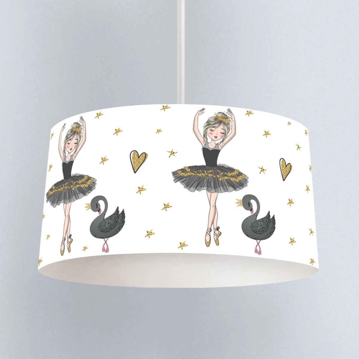 Balerin ve Kuğu Sarkıt Avize | Beyaz Altın yıldızlar, kalpler Desenli