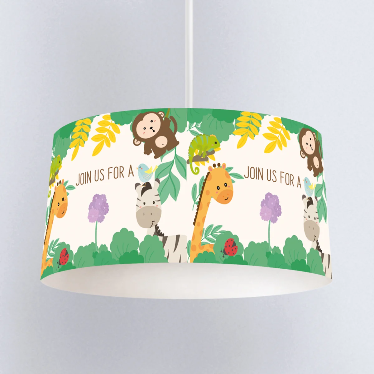 Orman Hayvanları Sarkıt Avize | Krem Yapraklar, çiçekler Desenli