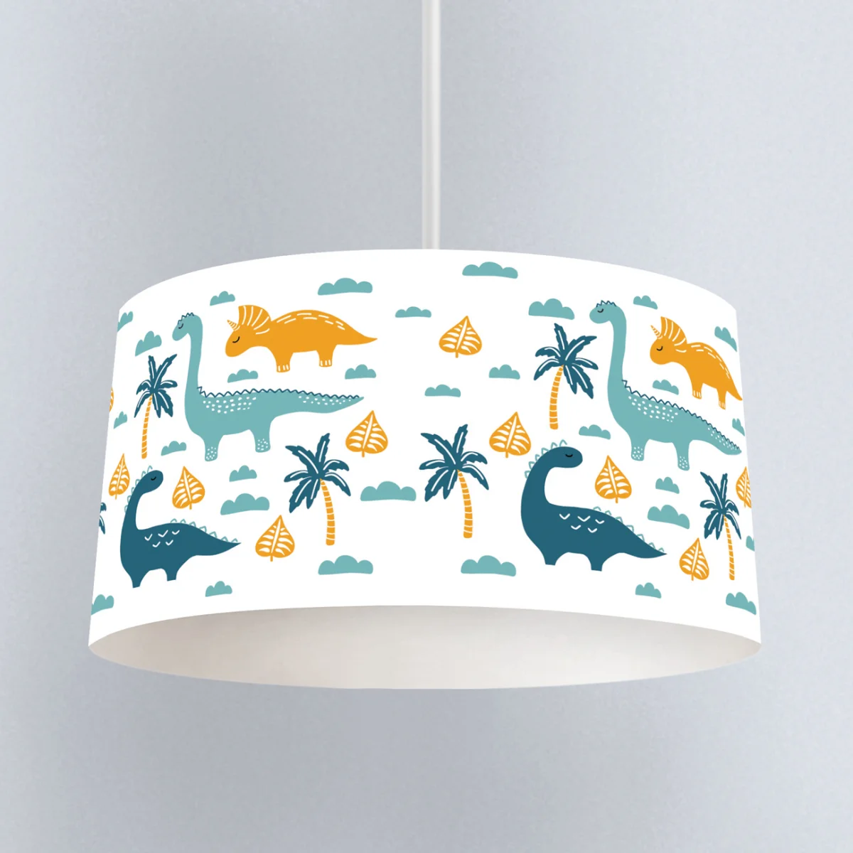 Dinozorlar Sarkıt Avize | Açık Mavi Bulutlar, palmiye ağaçları ve yapraklar Desenli