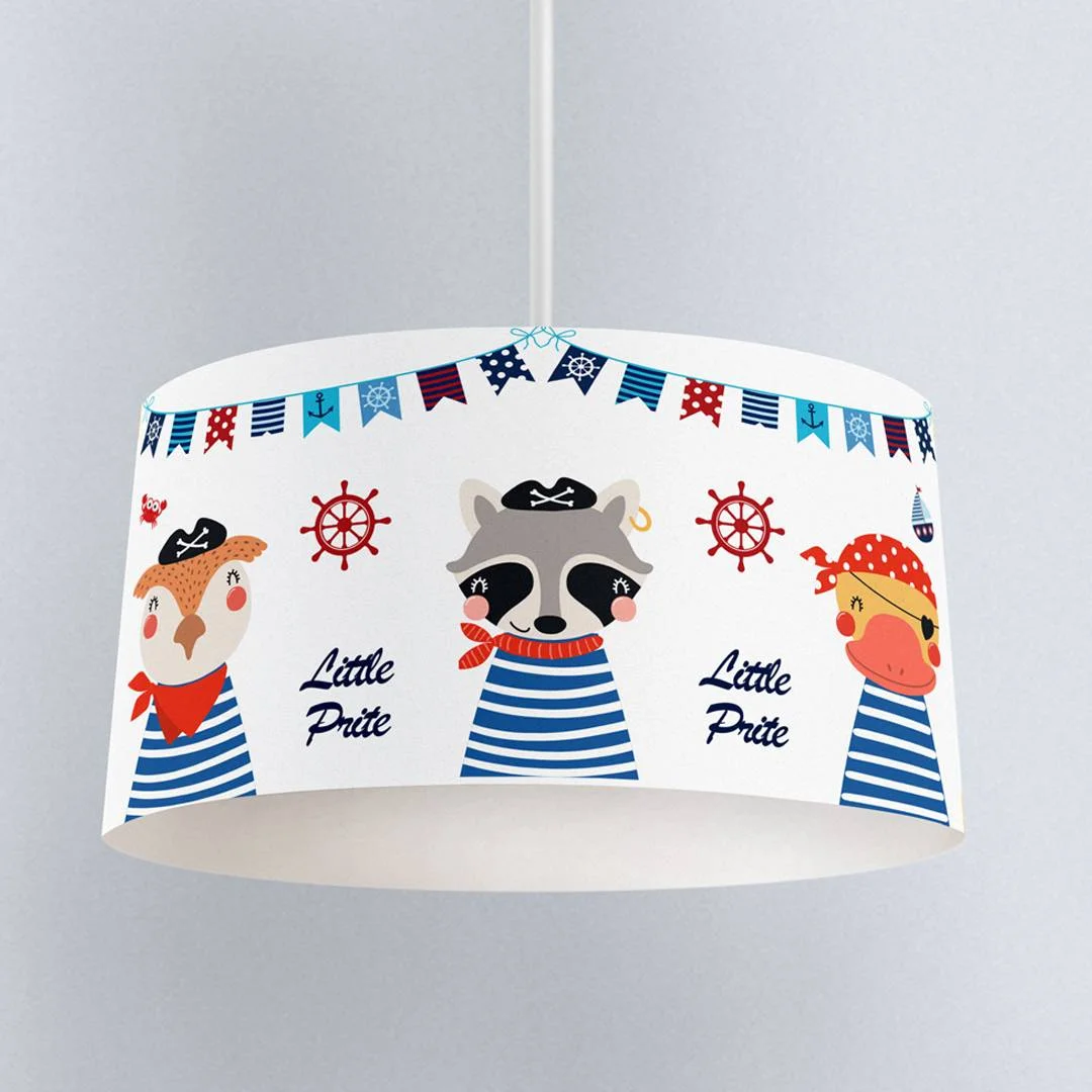 Korsan Temalı Rakun Sarkıt Avize | Beyaz gemici direksiyonu, çapa Desenli