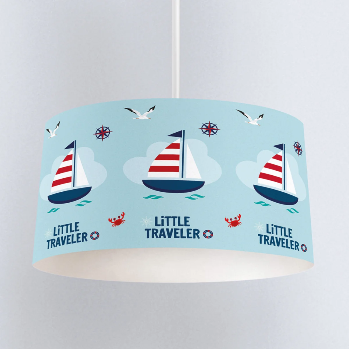 Denizcilik Sarkıt Avize | Açık Mavi yelkenli, martı Desenli