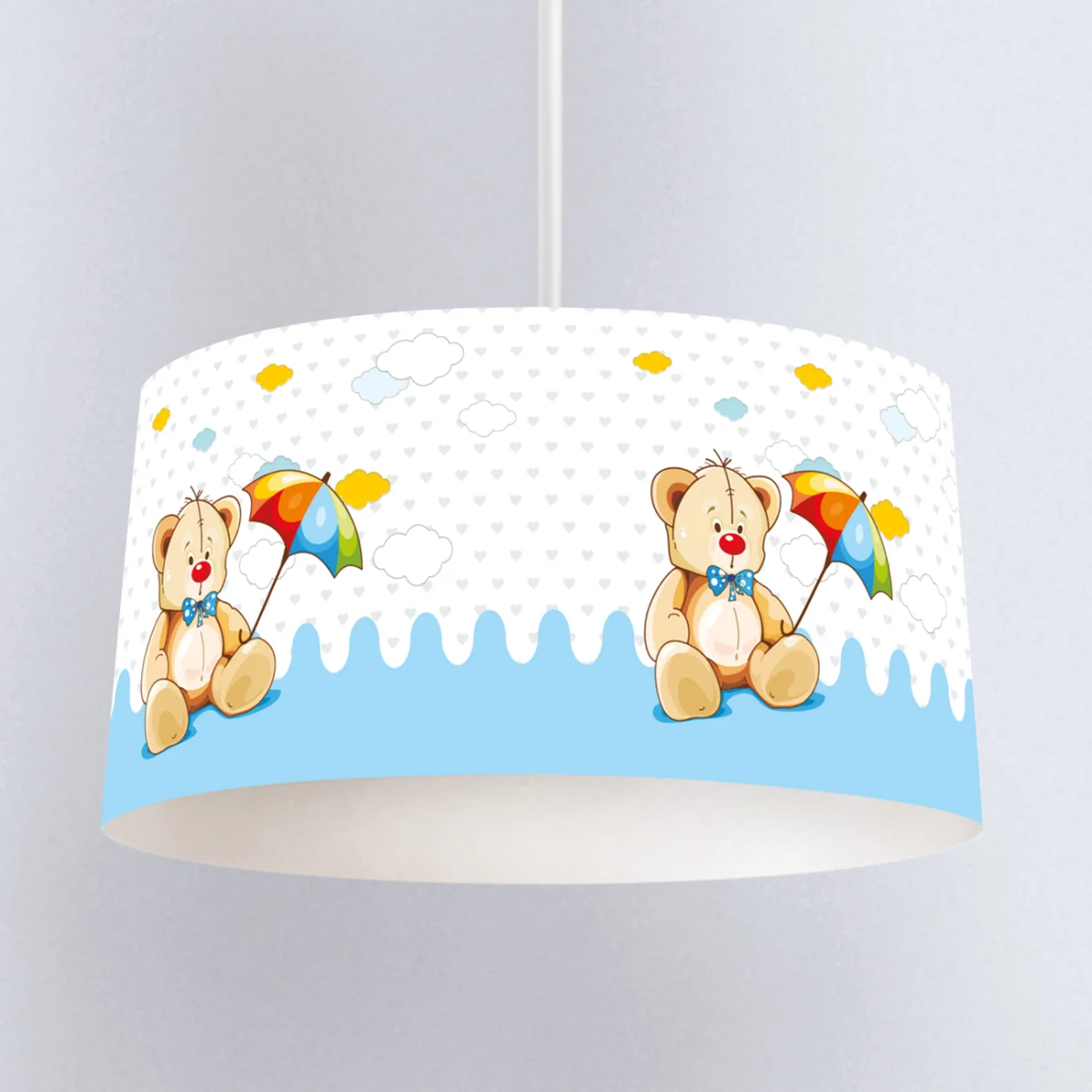 Ayıcık Sarkıt Avize | Açık mavi Kalpler, bulutlar Desenli