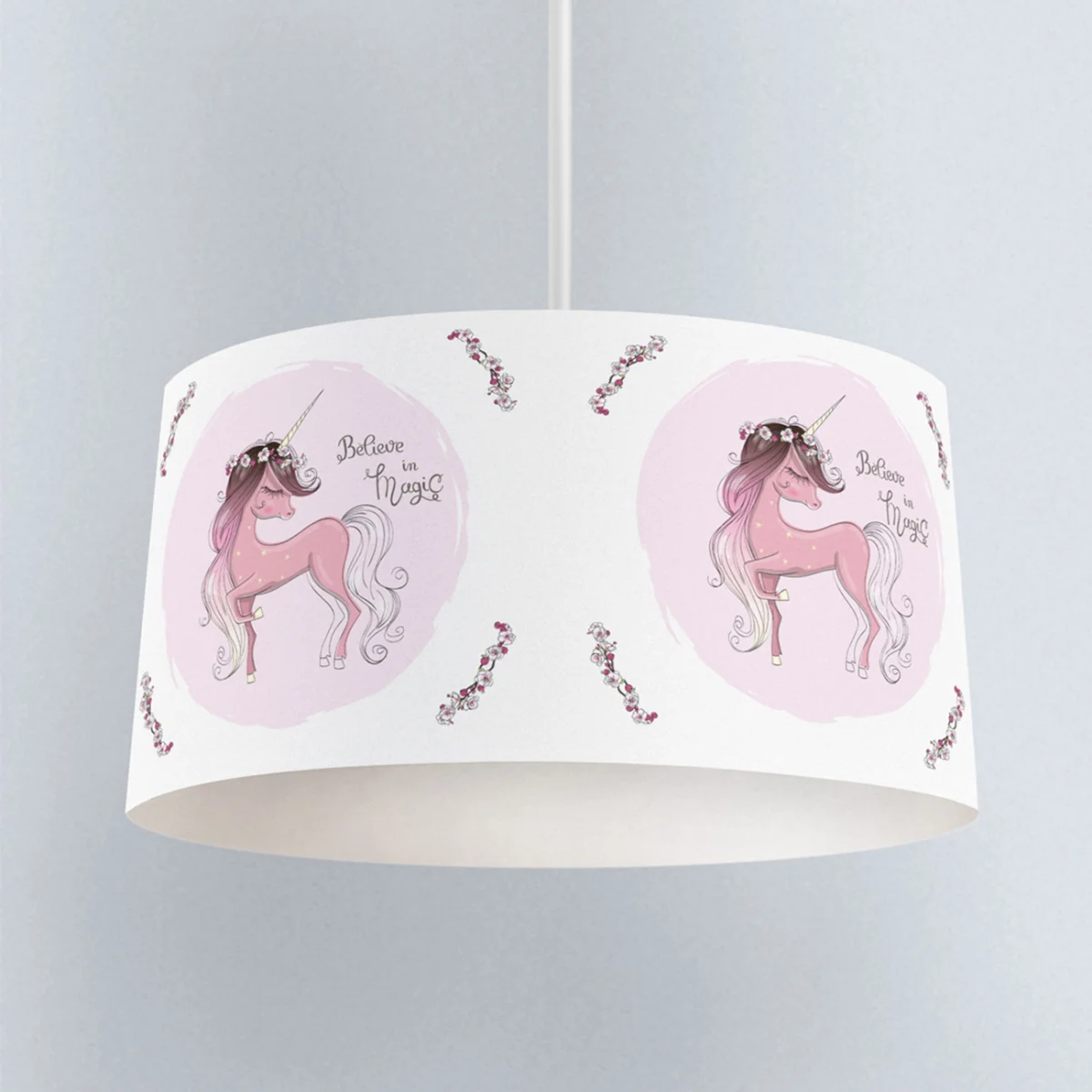 Unicorn Sarkıt Avize | Pembe Unicorn, çiçekler Desenli
