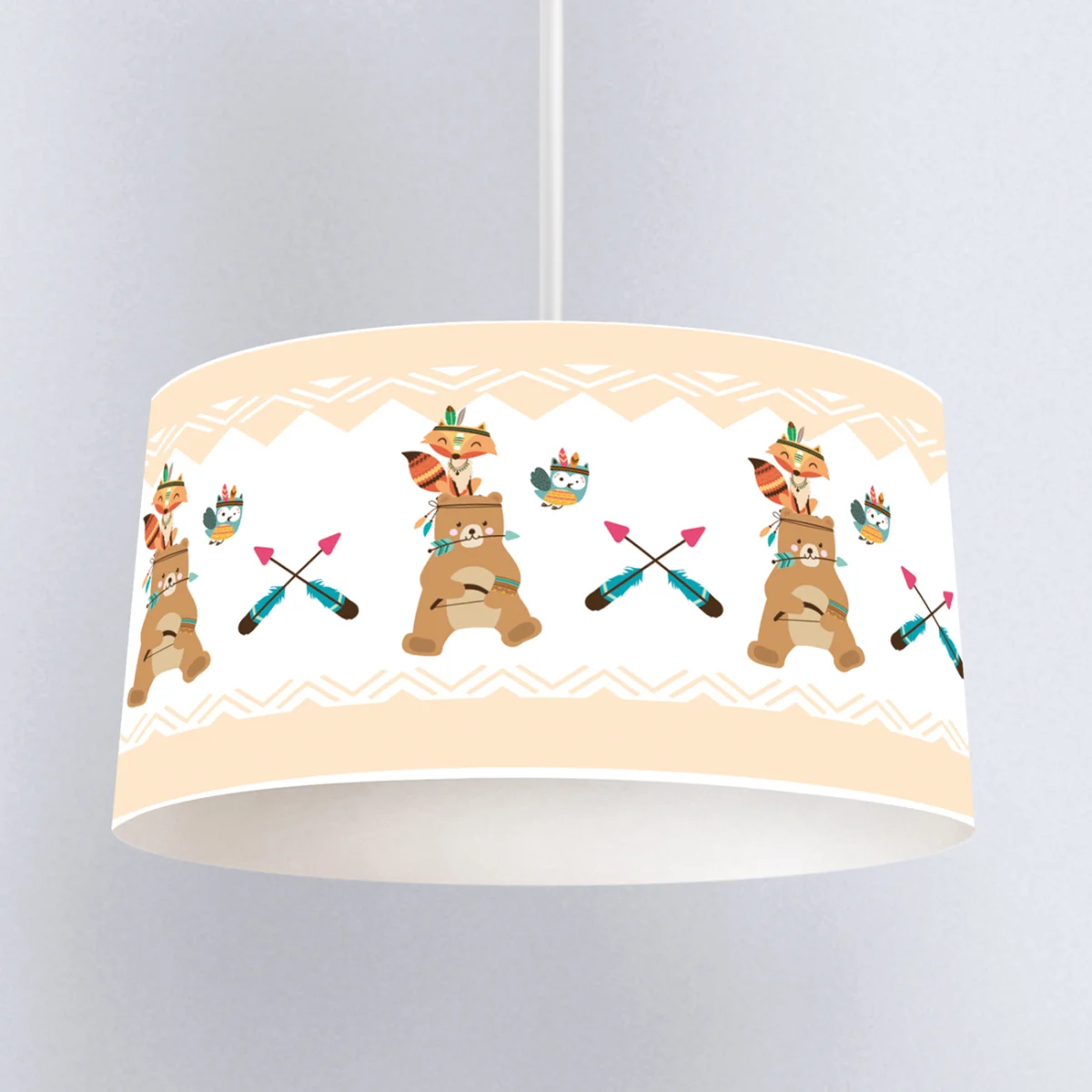 Kızılderili temalı orman hayvanları Sarkıt Avize | Beyaz Oklar, tüyler Desenli