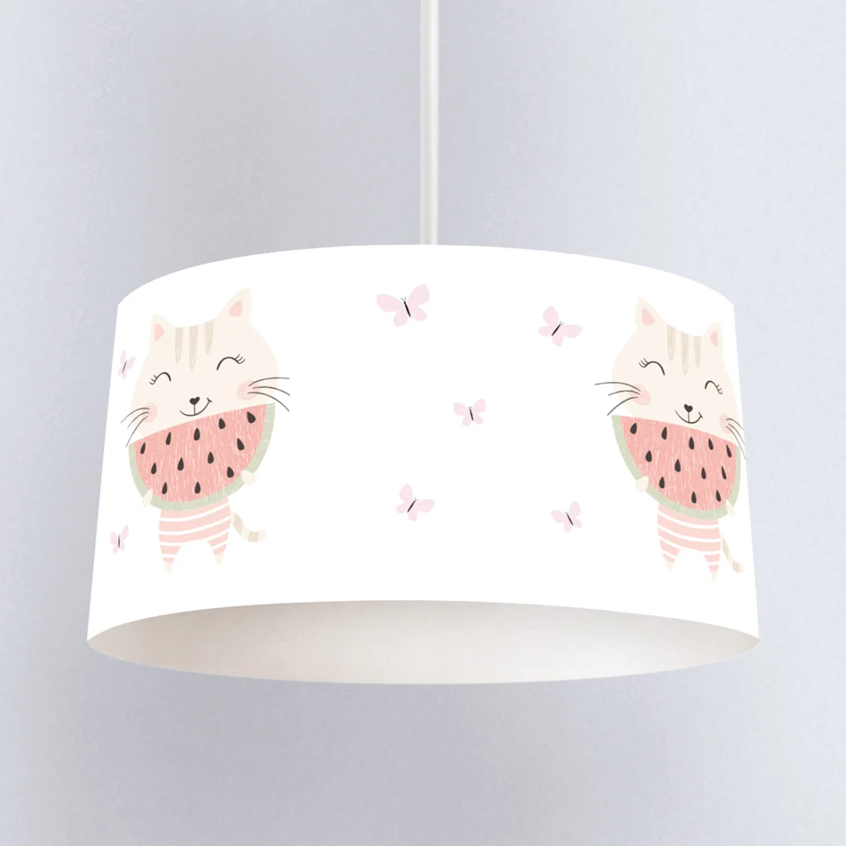 Kedi Sarkıt Avize | Beyaz pembe kelebekler, karpuz Desenli