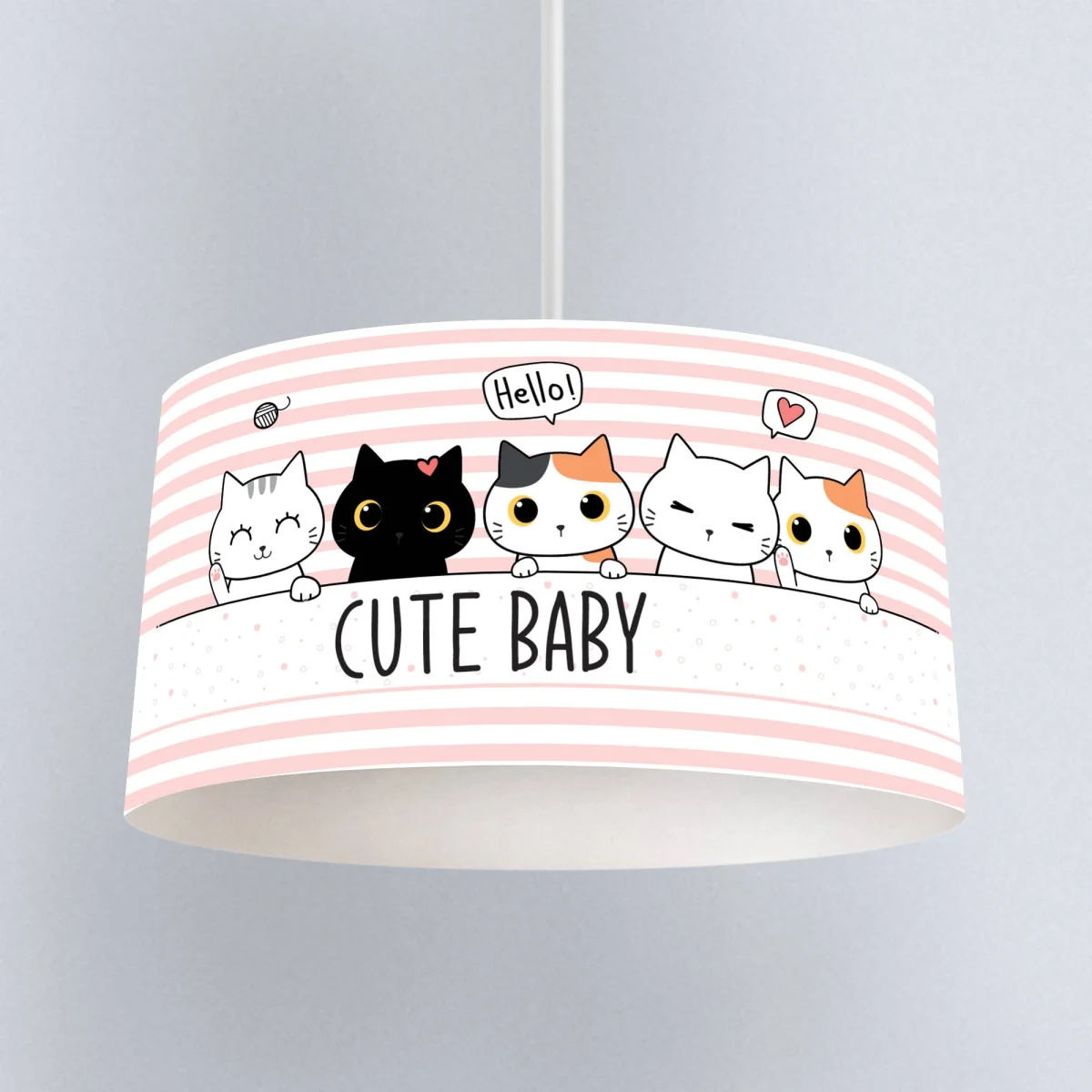 Kedi Sarkıt Avize | Pembe Çizgili, puantiye Desenli