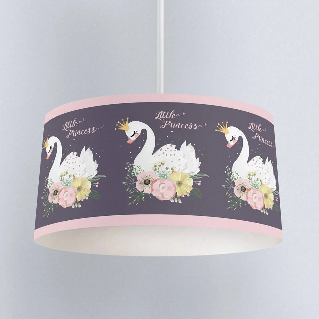 Kuğu Prenses Sarkıt Avize | Mor taç, çiçekler Desenli